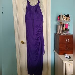 DAVID'S BRIDAL sleeveless long mesh dress with illusion neckline